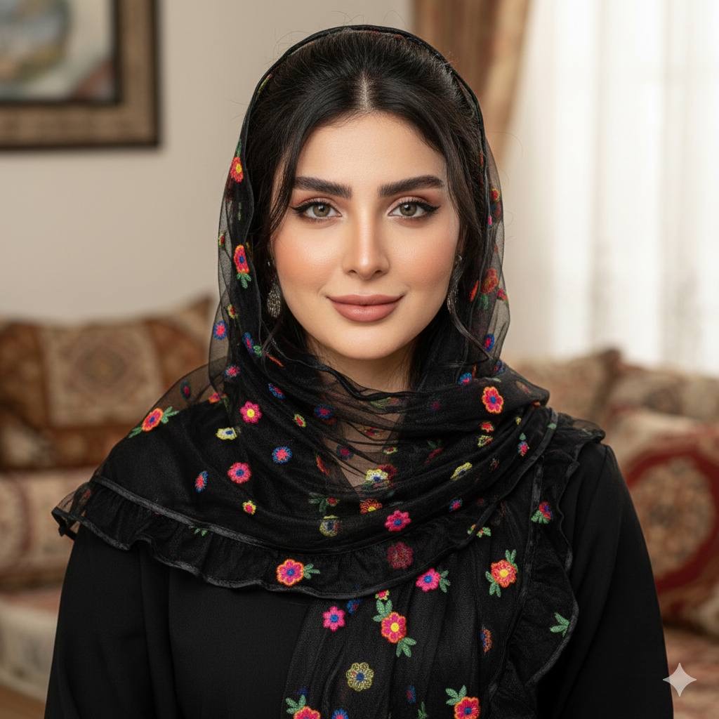 روسری تور گلدوزی شده گلدار کالکشن عید