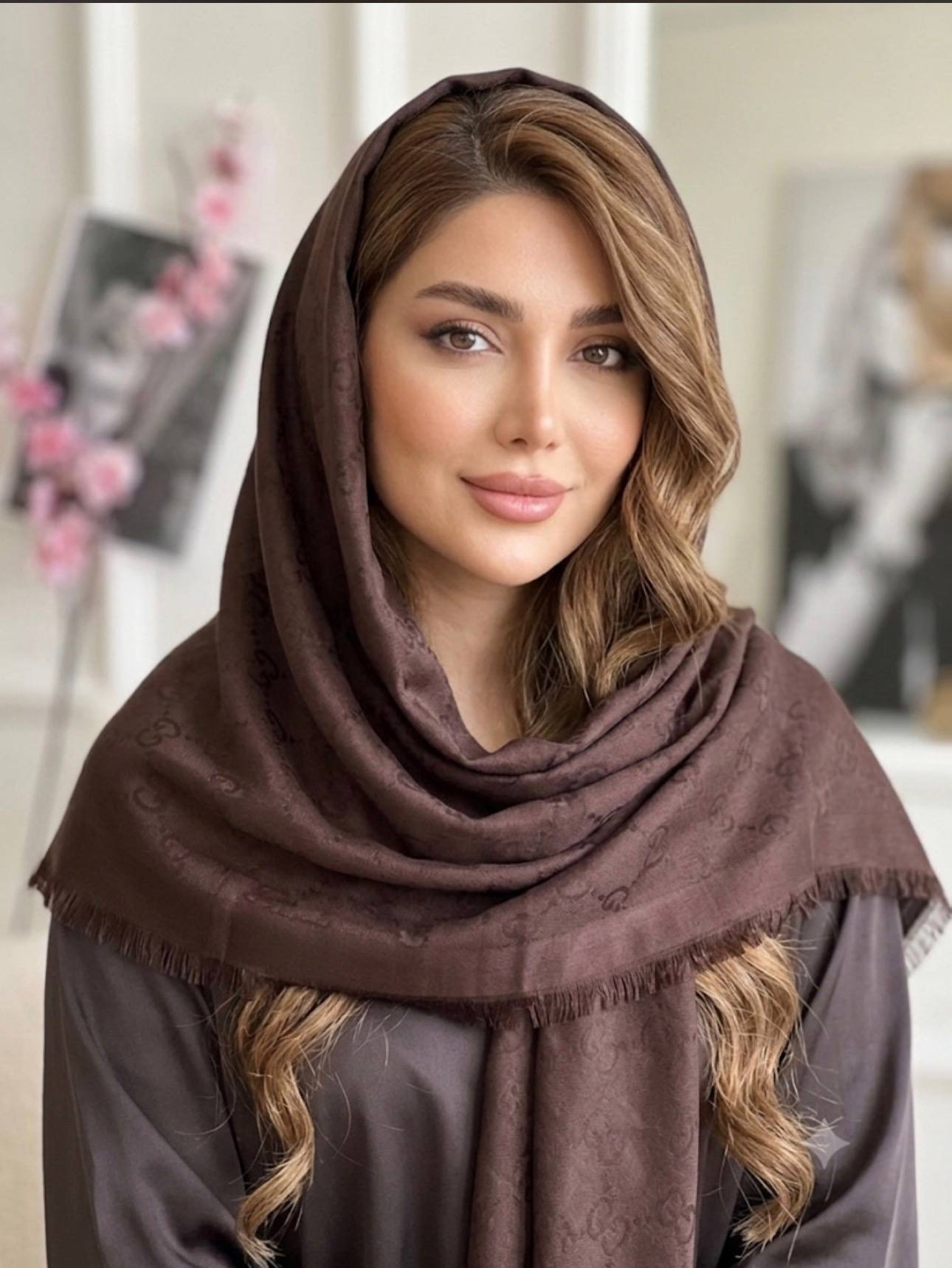 شال ژاکارد دورو شکلاتی