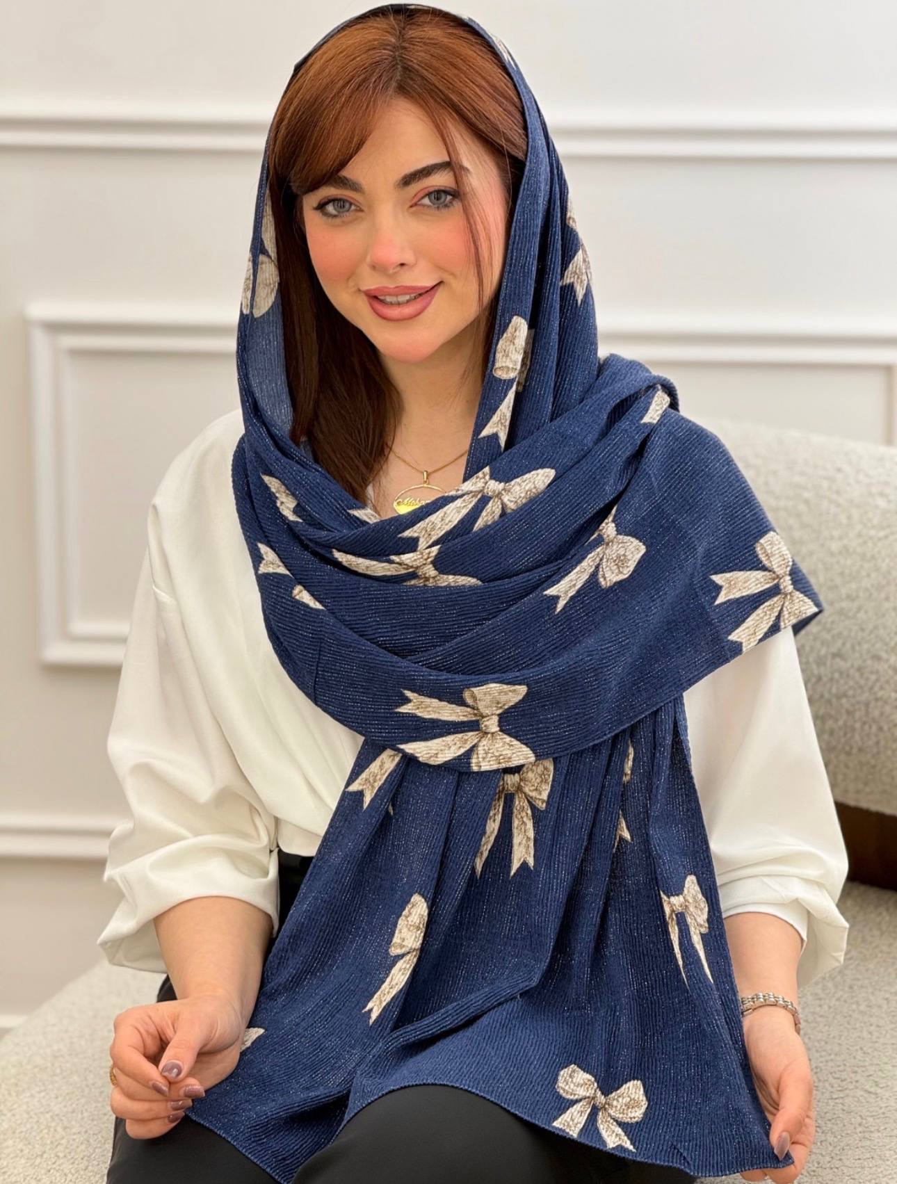 شال برشکا نخی لمه دار پاپیونی