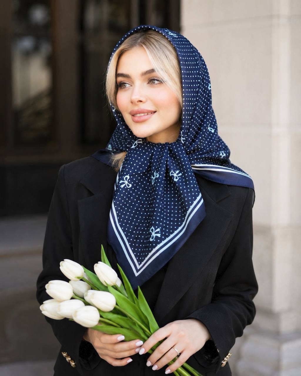 روسری نخی خالدار پاپیون