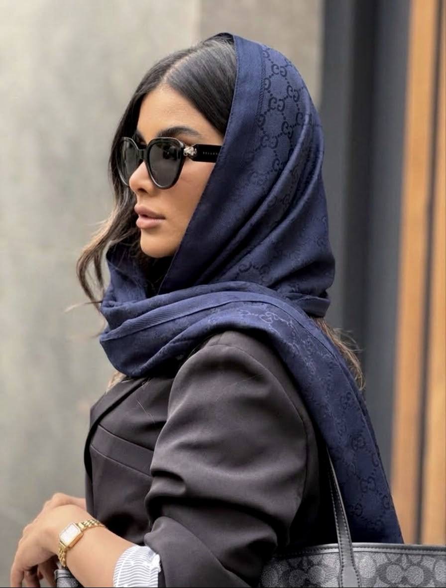 شال ژاکارد نخی سورمه ای