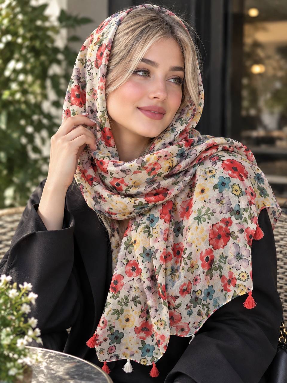 شال تی آر اف trf گلدار شال نخی کالکشن تابستان