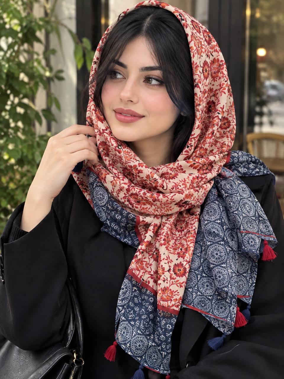 شال تی آر اف trf گلدار شال نخی کالکشن تابستان