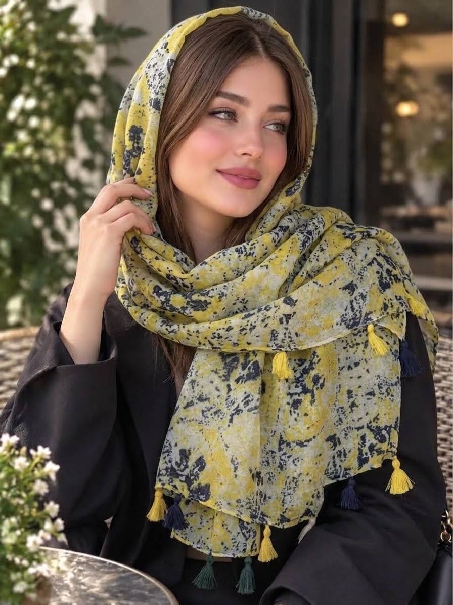 شال تی آر اف trf گلدار شال نخی کالکشن تابستان
