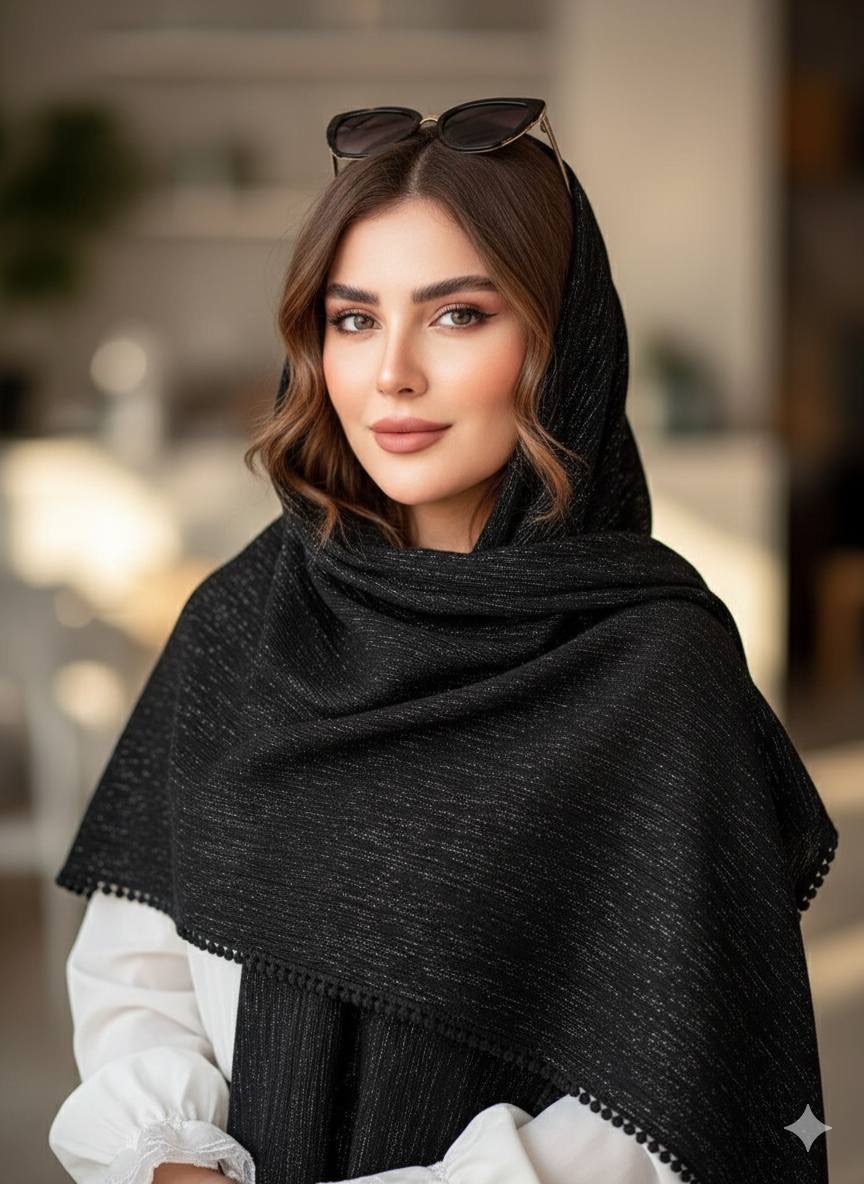 شال مشکی برشکا لمه دار دور عدسی