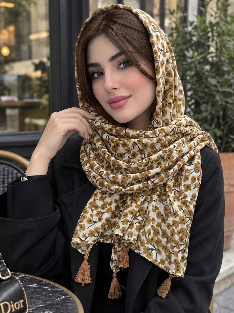 شال گلدار نخی منگوله دار