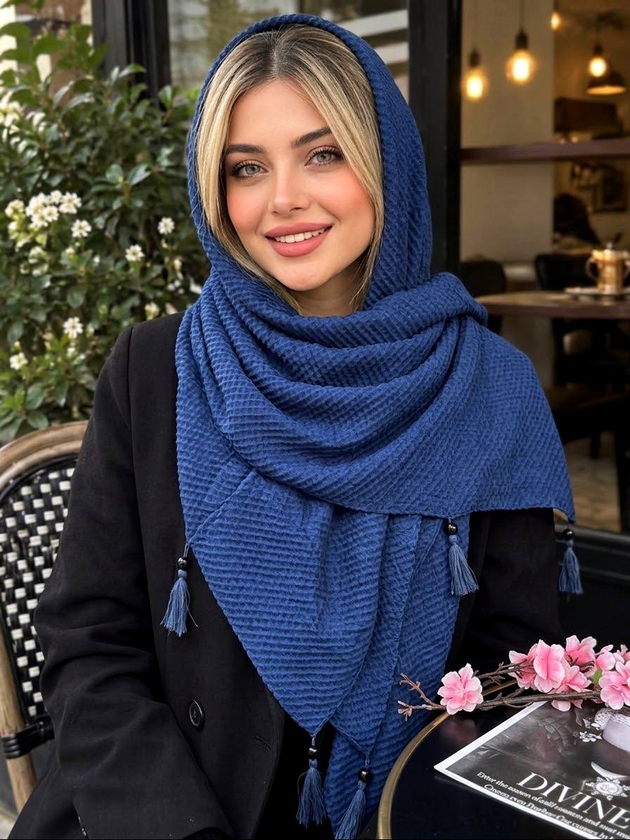 روسری نخی پلیسه منگوله دار