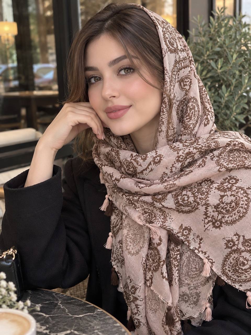 شال تی آر اف trf گلدار شال نخی کالکشن تابستان