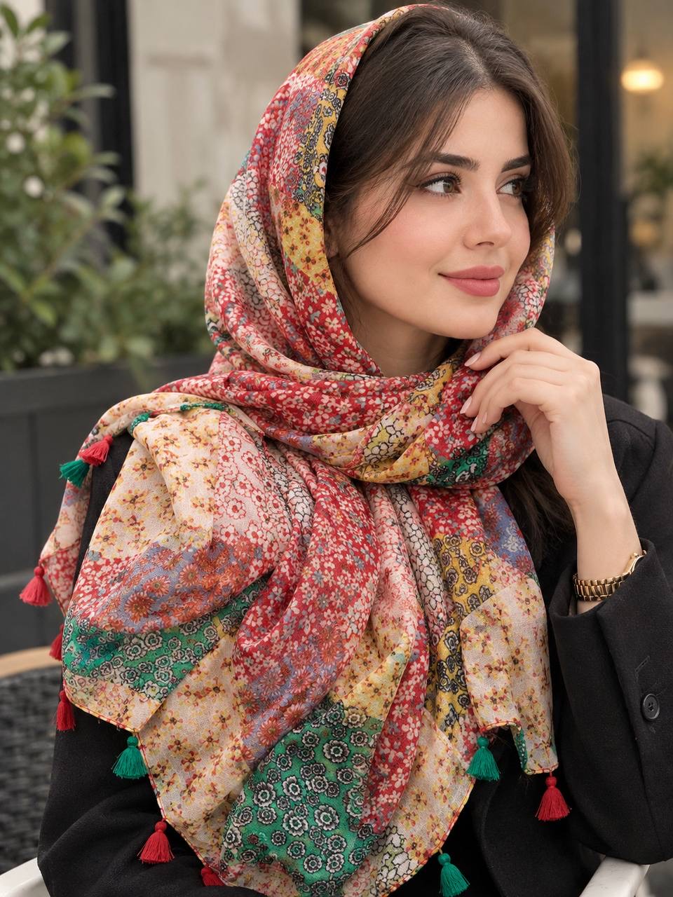 شال تی آر اف trf گلدار شال نخی کالکشن تابستان