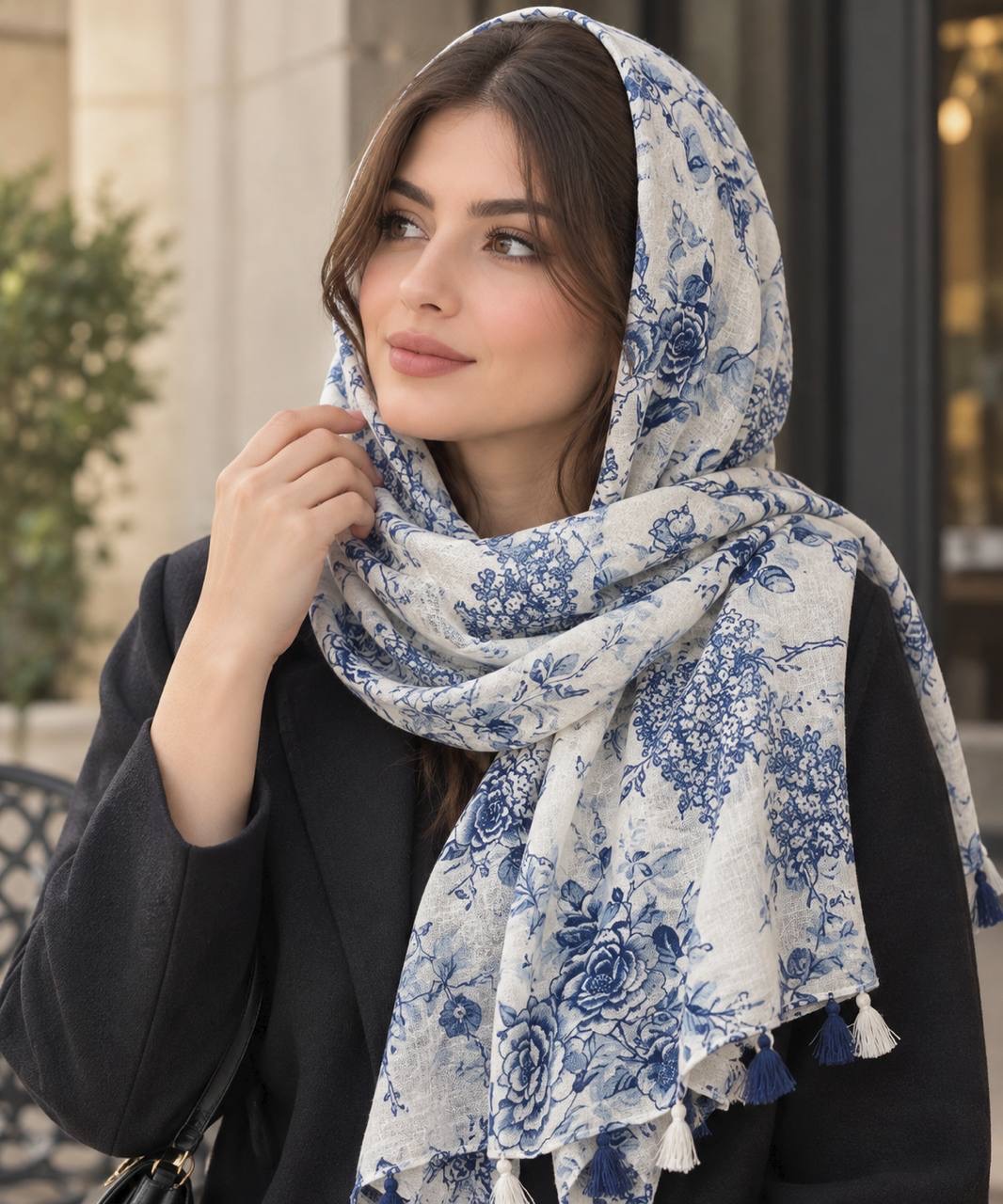 شال تی آر اف trf گلدار شال نخی کالکشن تابستان